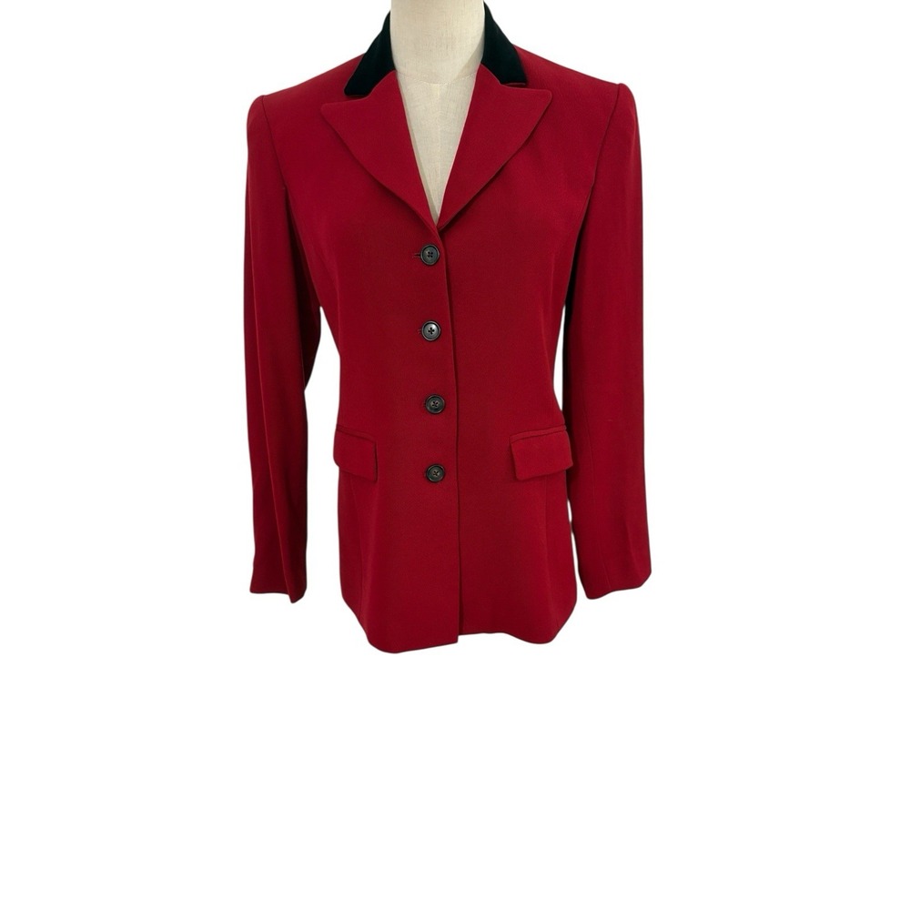 Vtg 90s Harold's Wool Blend Blazer Red Sz 2 Velvet Collar Structured Classic
